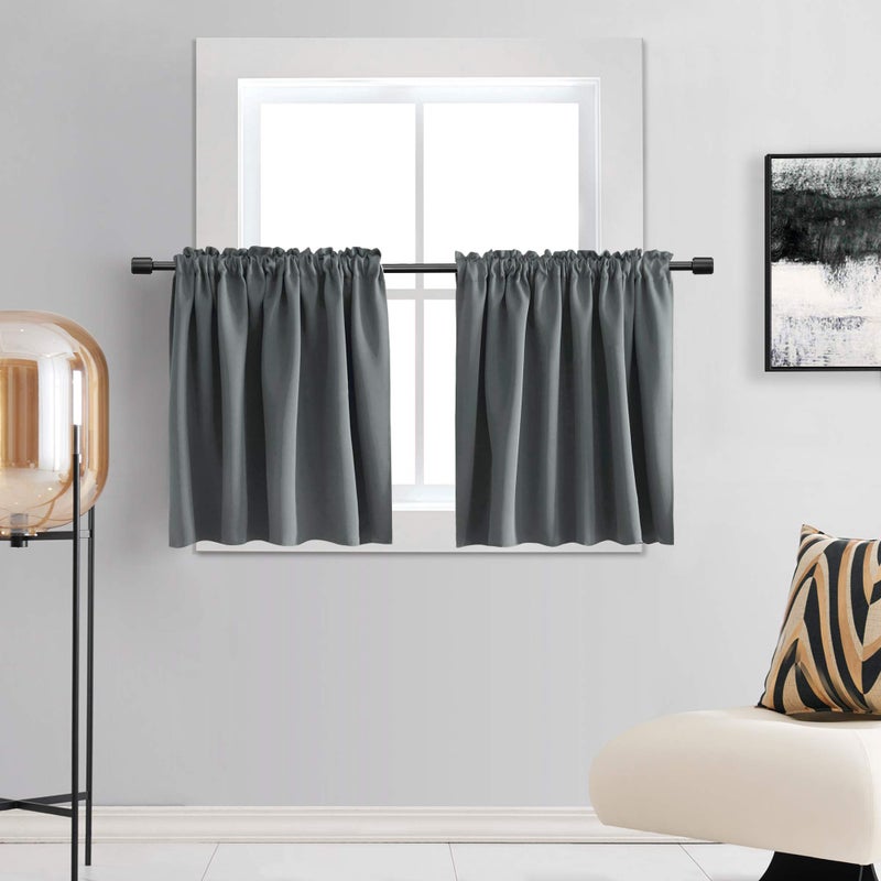 DONREN 24 Inch Length Medium Grey Small Curtains for Bathroom -Blackout Thermal Insulating Curtain Tiers for Bedroom with Rod Pocket(42 by 24 Inches,2 Panels) - Image 1